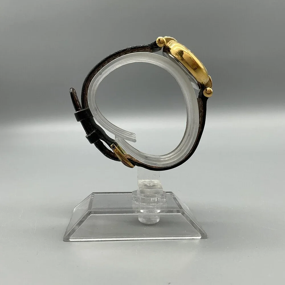 Vintage Fossil Womens Watch 24mm Gold Tone Black Leather PC-9275 New Battery